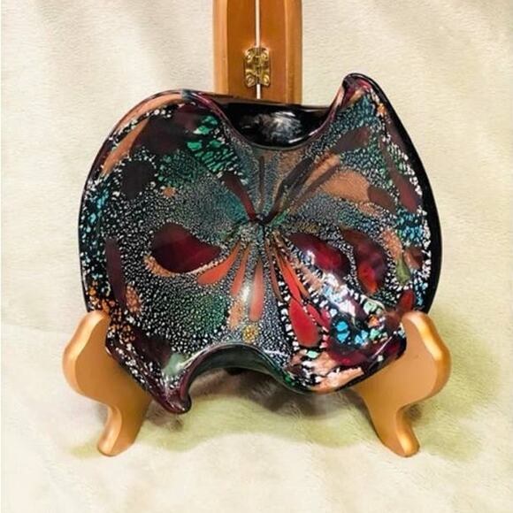 Vintage Black Italian Murano Dino Martens Tutti Frutti Ruffled Glass Bowl - Picture 4 of 5